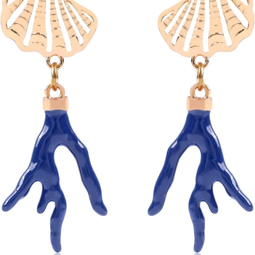 Bohemian Blue Coral Shell Dangle Earrings for Women - Summer Beach Jewelry Gift